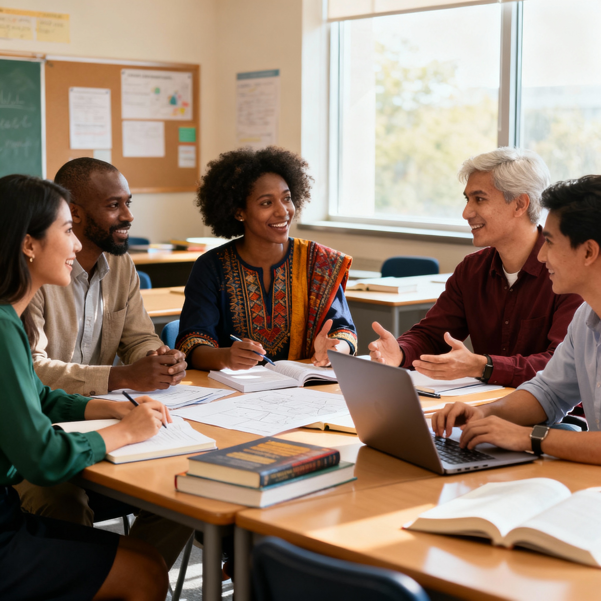中外教师团队在进行教学研讨
