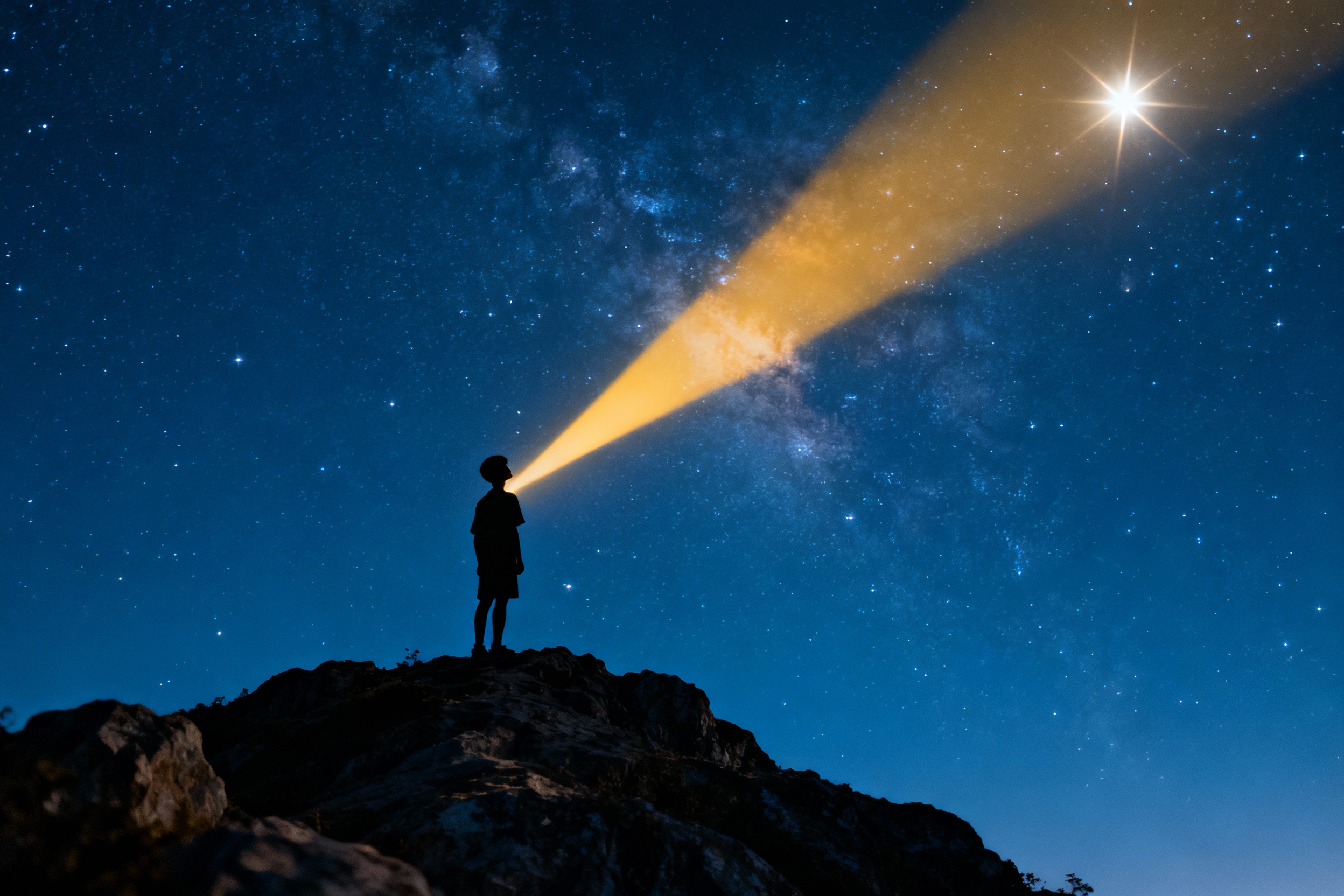 一个人仰望北极星的意象图