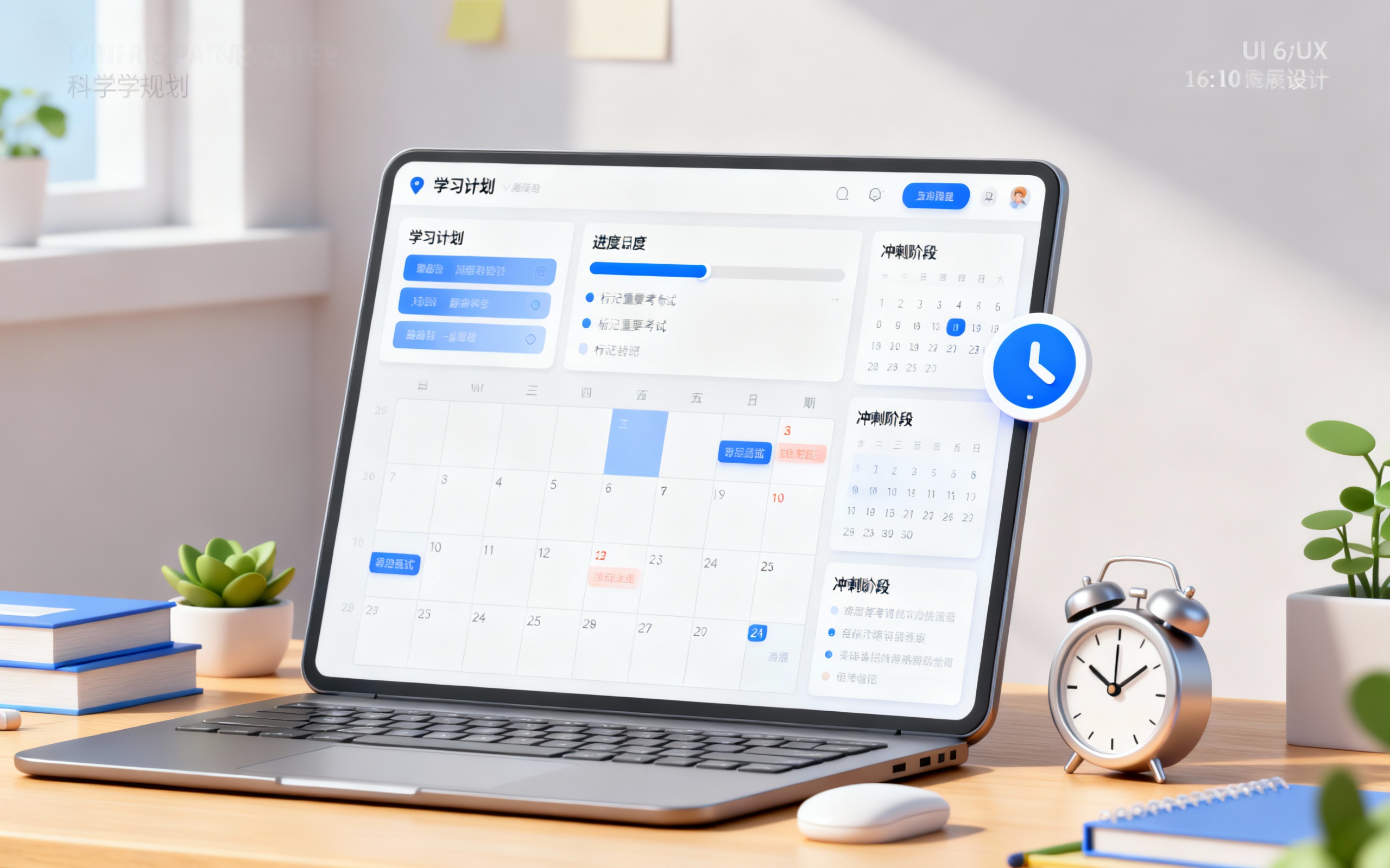 显示学习计划和进度条的日历