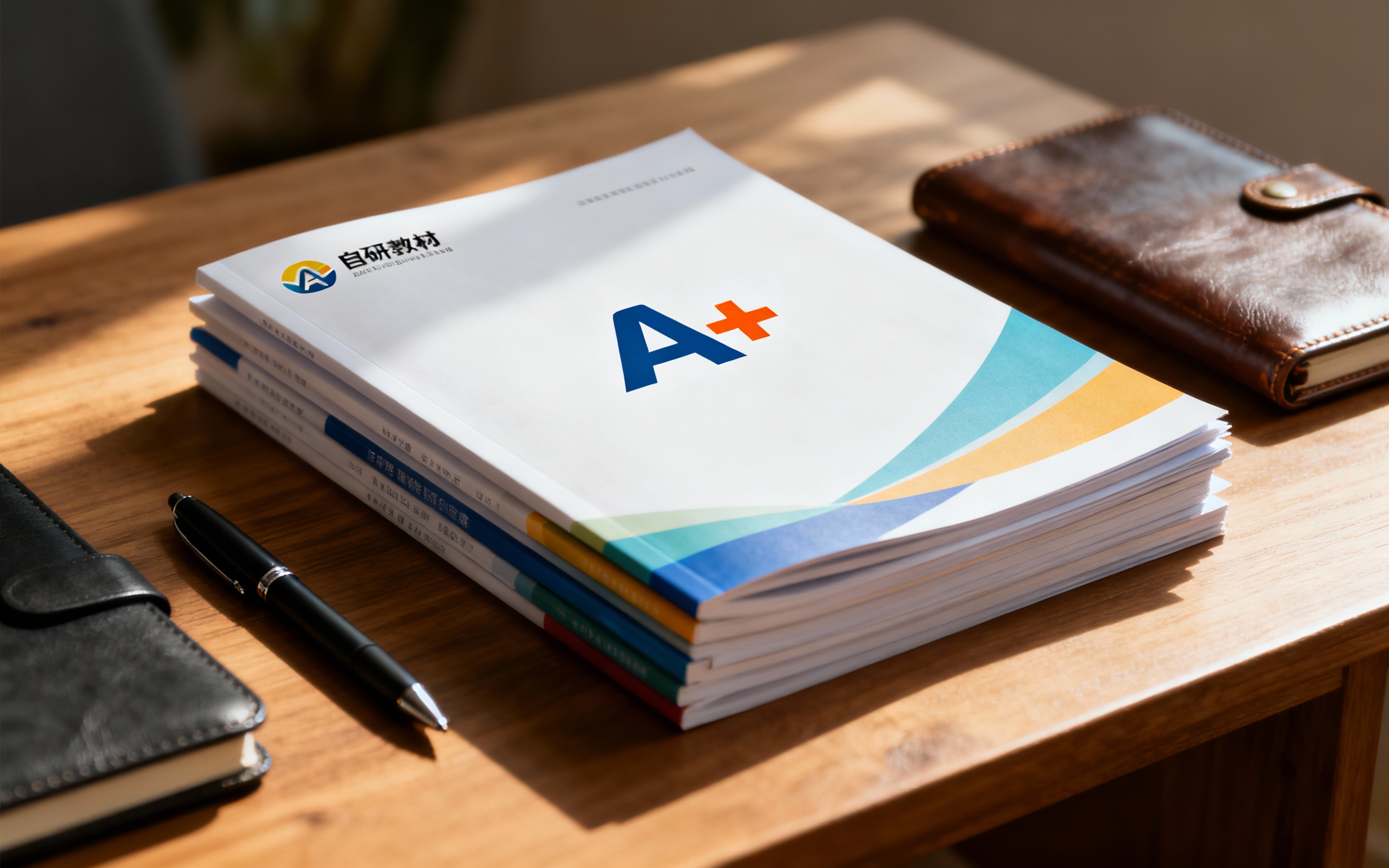 一叠设计精美的自研教材和习题册