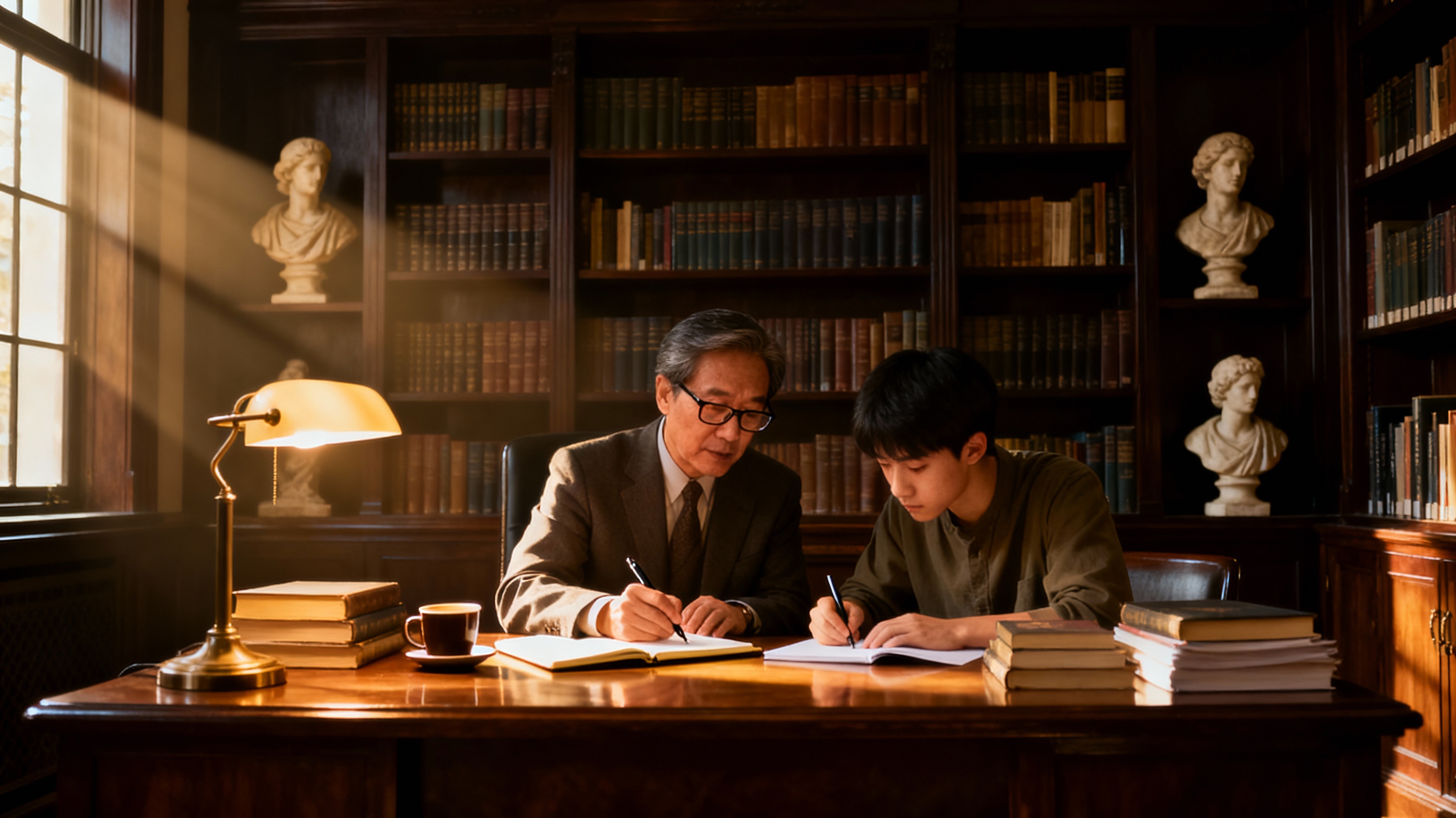 一位导师在指导学生进行学术研究的场景